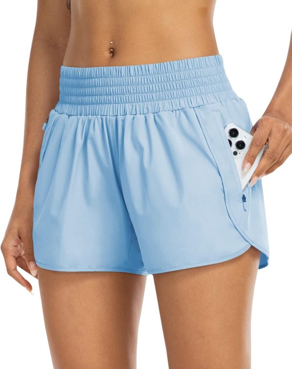 Athletic Shorts for Women with Pockets High Waist Running Workout Shorts Gym Yoga White Summer Shorts