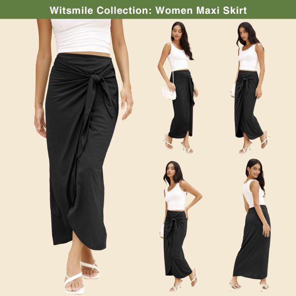 Women’s Maxi Skirt High Waist Wrap Pencil Long Skirts for Women Slim Boho Draped Front Bodycon Dresses