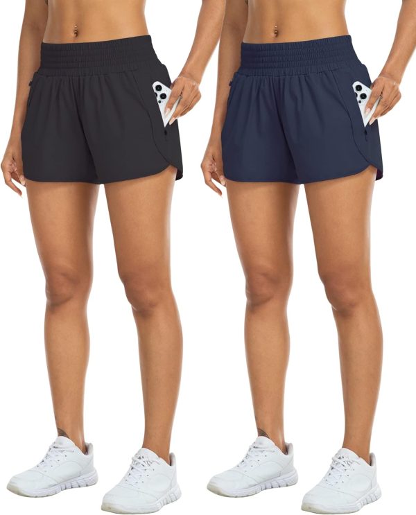 Athletic Shorts for Women with Pockets High Waist Running Workout Shorts Gym Yoga White Summer Shorts