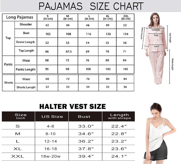 6Pcs Womens Silk Satin Pajama Sets Pj Sets Long Pjs Set Pajamas Sleepwear Camisole Sexy Cami