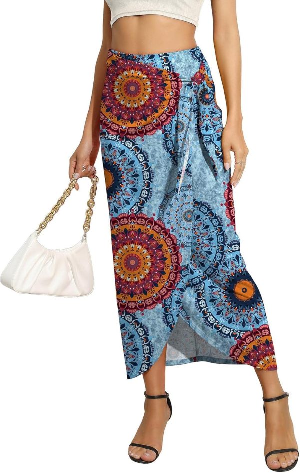 Women’s Maxi Skirt High Waist Wrap Pencil Long Skirts for Women Slim Boho Draped Front Bodycon Dresses