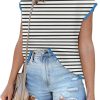 Womens Cap Sleeve Sweater Vest Summer Tops Sleeveless Tank Tops 2024 Trendy Spring Clothes Striped Short Sleeve Shirts