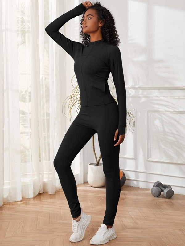 Two Piece Outfits for Women Workout Sets Bodycon Tracksuit Long Sleeve Zip Up Hoodie Jacket Jogger Sweat Pants Set