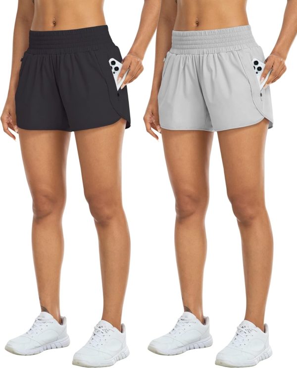 Athletic Shorts for Women with Pockets High Waist Running Workout Shorts Gym Yoga White Summer Shorts