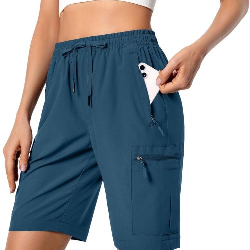 Women's Lightweight Hiking Cargo Shorts Quick Dry Athletic Shorts for Camping Travel Golf with Zipper Pockets Water Resistant