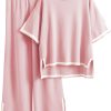 Womens Knit 2 Piece Sweater Sets Short Sleeve Pullover Tops Elastic Waist Wide Leg Pants Lounge Set