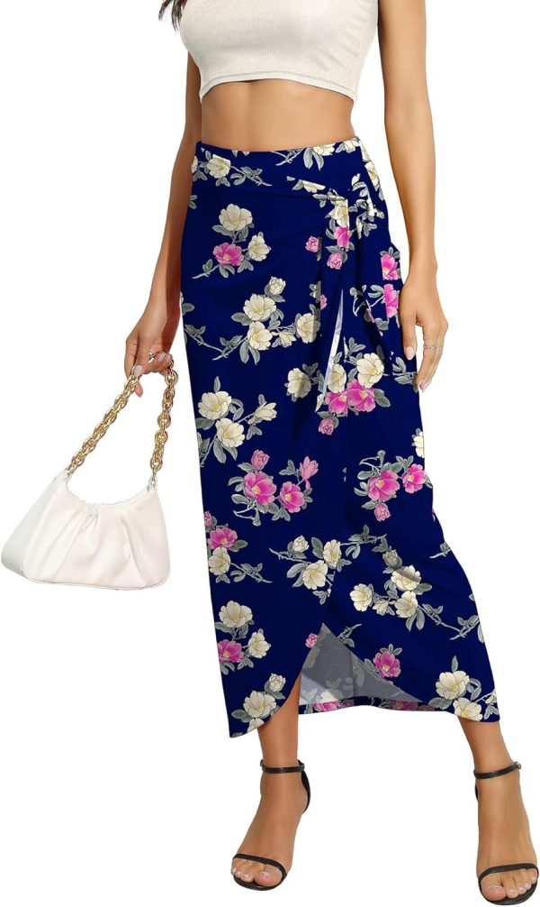 Women’s Maxi Skirt High Waist Wrap Pencil Long Skirts for Women Slim Boho Draped Front Bodycon Dresses