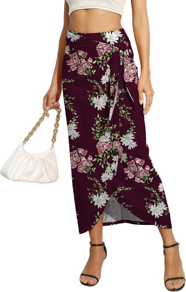 Women’s Maxi Skirt High Waist Wrap Pencil Long Skirts for Women Slim Boho Draped Front Bodycon Dresses