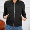 Women's Bomber Jacket Lightweight Varsity Zip Up Coat Casual Long Sleeve Windbreaker