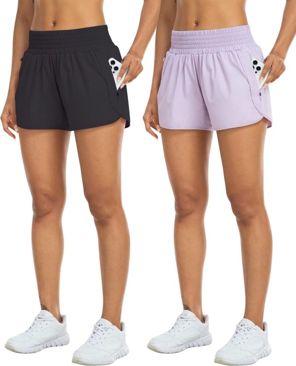 Athletic Shorts for Women with Pockets High Waist Running Workout Shorts Gym Yoga White Summer Shorts