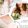 Women’s White Lace Romper- Comfy Vegan Silk One Piece Pajama With Shorts