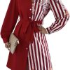 Womens Button Down Shirt Dresses with Belt Button Up Tunics Long Sleeve Blouse Tops