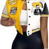 Button Down Shirts for Women Short Sleeve Cropped Varsity Jacket for Women Summer Tops for Women 2024 S-XXL