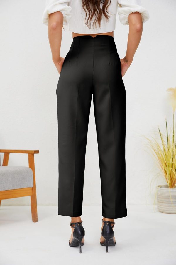 Women's High Waisted Business Trousers Straight Leg Pleated Office Slacks Pants