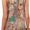 Women's Tropical Paisley Print Halter Blouse Sleeveless Boho Shirt Tops Button Back Vacation Tops