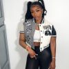 Button Down Shirts for Women Short Sleeve Cropped Varsity Jacket for Women Summer Tops for Women 2024 S-XXL