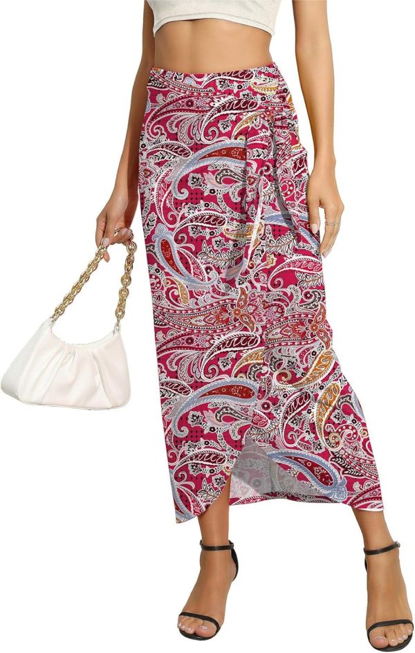 Women’s Maxi Skirt High Waist Wrap Pencil Long Skirts for Women Slim Boho Draped Front Bodycon Dresses