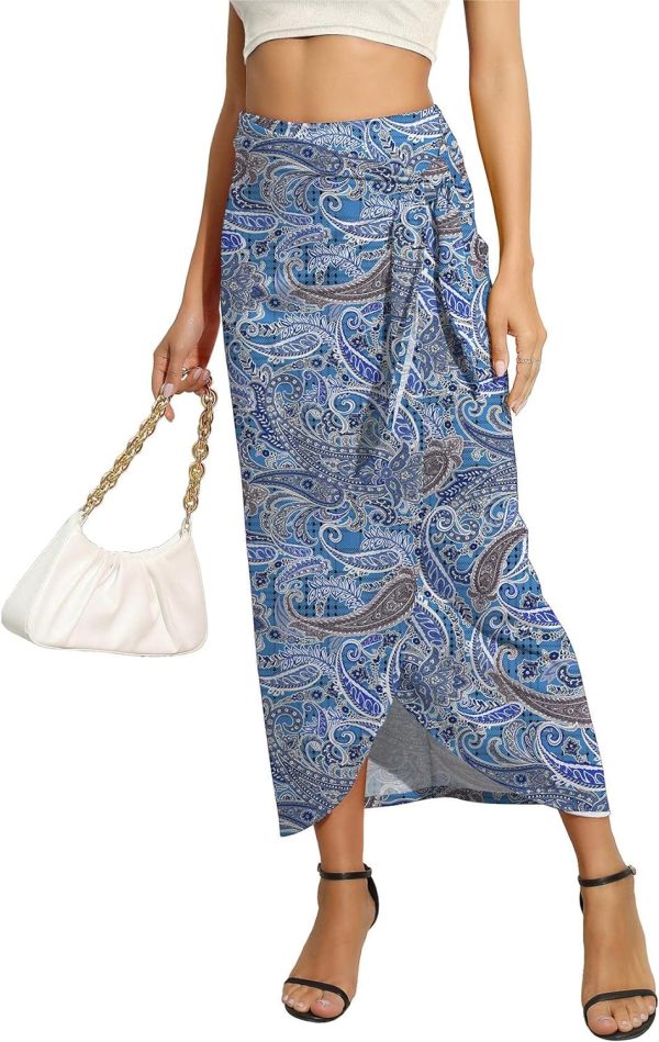 Women’s Maxi Skirt High Waist Wrap Pencil Long Skirts for Women Slim Boho Draped Front Bodycon Dresses
