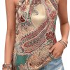 Women's Tropical Paisley Print Halter Blouse Sleeveless Boho Shirt Tops Button Back Vacation Tops