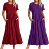 Womens Summer Dresses Casual Short Sleeve Crewneck Swing Dress Casual Tiered t Shirt Dress with Pockets 2024 Trendy Outfits