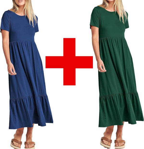 Womens Summer Dresses Casual Short Sleeve Crewneck Swing Dress Casual Tiered t Shirt Dress with Pockets 2024 Trendy Outfits