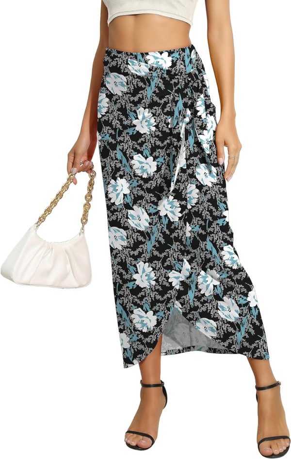 Women’s Maxi Skirt High Waist Wrap Pencil Long Skirts for Women Slim Boho Draped Front Bodycon Dresses